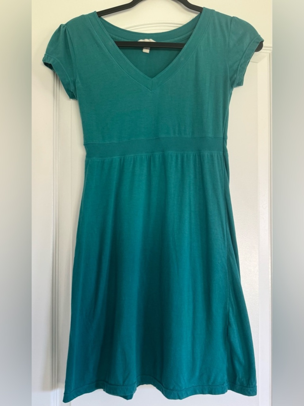 Aeropostale Teal V Neck Dress Size S Casual Knit Empire Waist Summer Dress